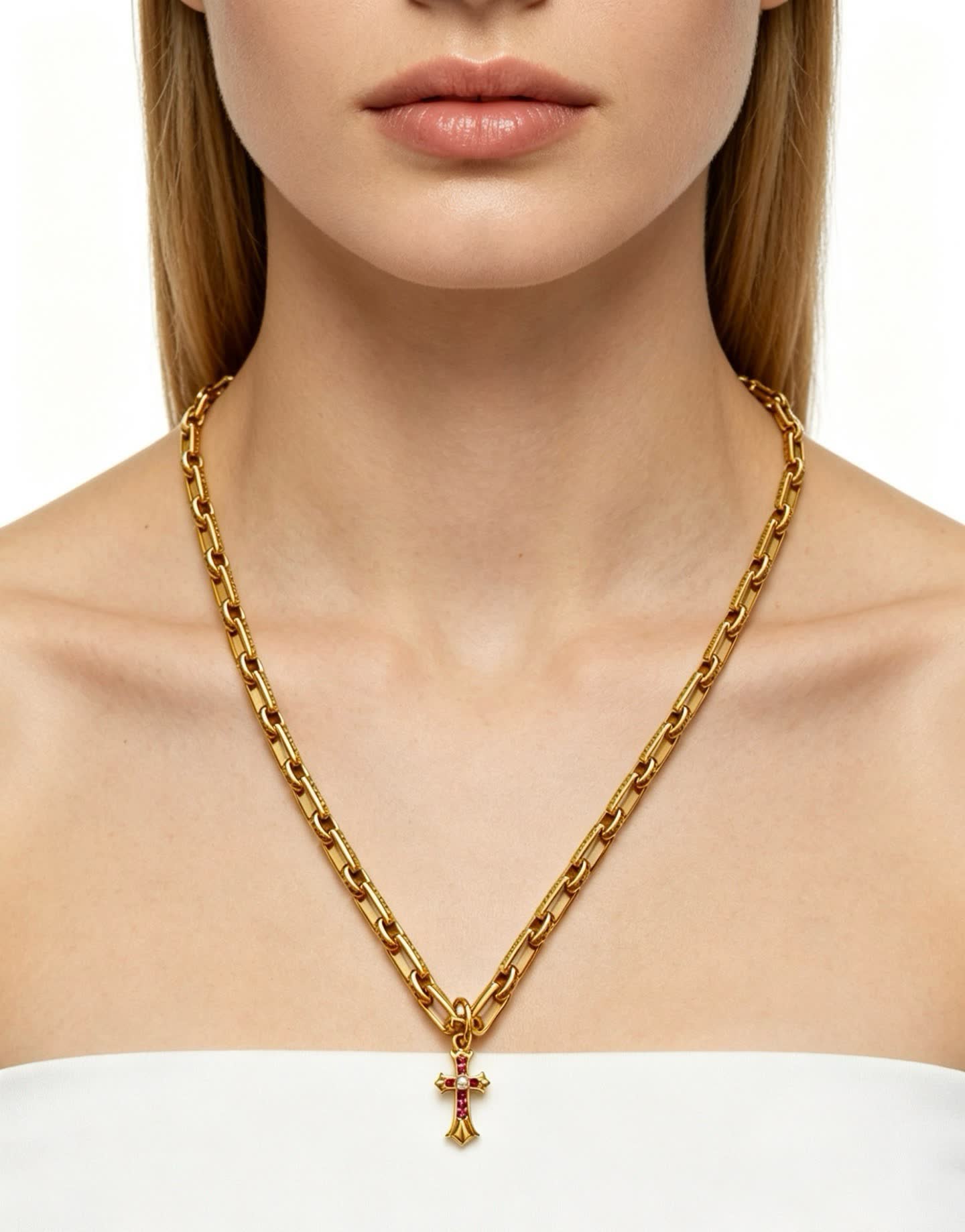 Chrome Hearts Gold Cross Pendant Necklace